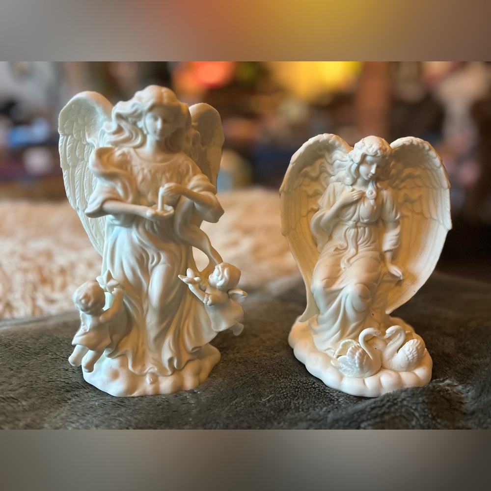 PARTYLITE Collector’s Porcelain Bisque Angel Pair • Cherubs• 7.5” Candle Holders